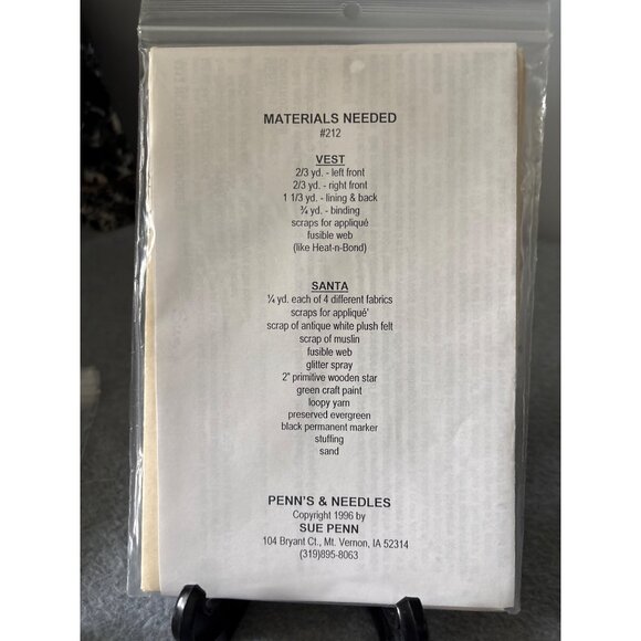 Penns & Needles Patchwork Vest Santa Patterns #212 DIY Sewing Craft 1996 - Picture 2 of 5